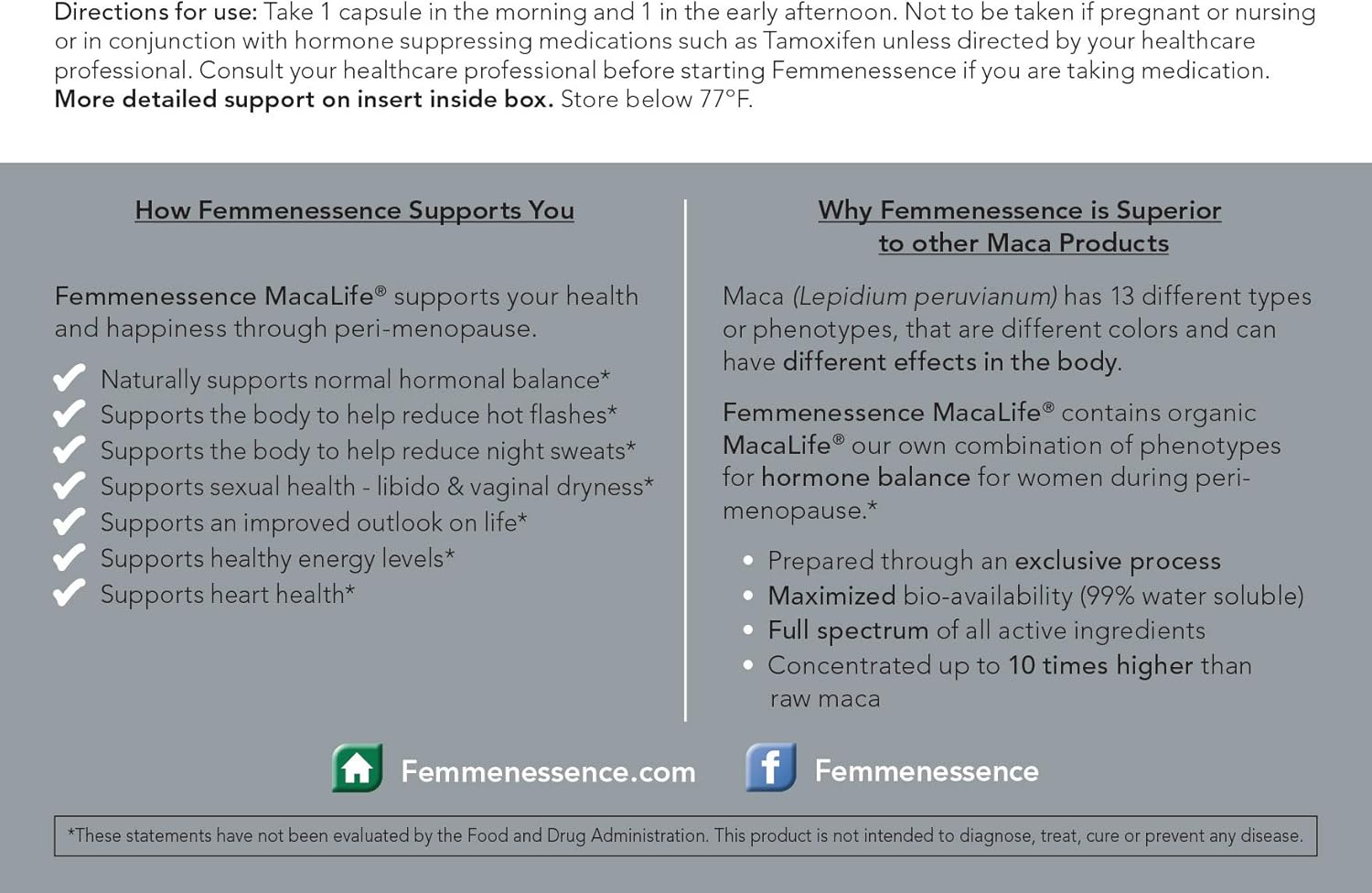 Femmenessence MacaLife: Natural Hormone Balance Supplements for Perimenopause - 120 Capsules, 60-Day Supply