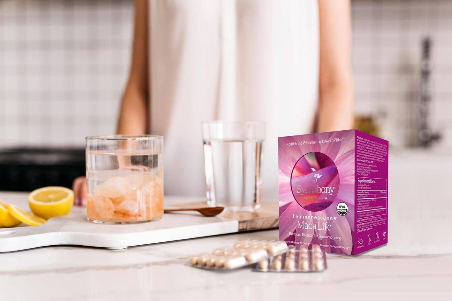 Femmenessence MacaLife: Natural Hormone Balance Supplements for Perimenopause - Relief of Hot Flashes, Night Sweats, Mood Swings, Dryness - 360 Capsules, 180-Day Supply