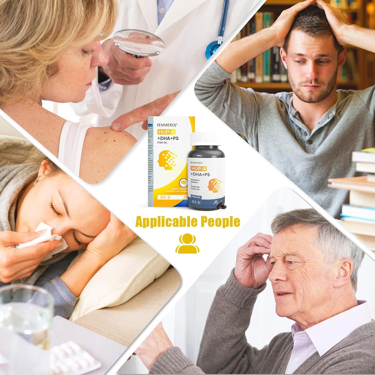 FEMMEROL Phosphatidylserine Omega 3 DHA Softgels with Huperzine A - Brain Health Support for Kids and Elderly - Cognitive Function Supplements