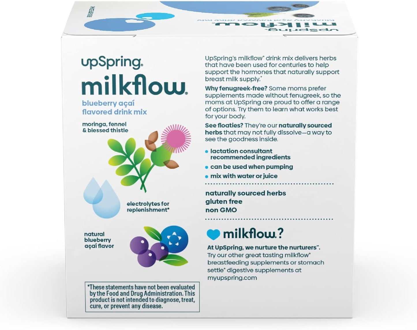 Fenugreek-Free Electrolyte Breastfeeding Drink Mix with Moringa & Blueberry Acai Flavor for Lactation Support - 16 Mixes