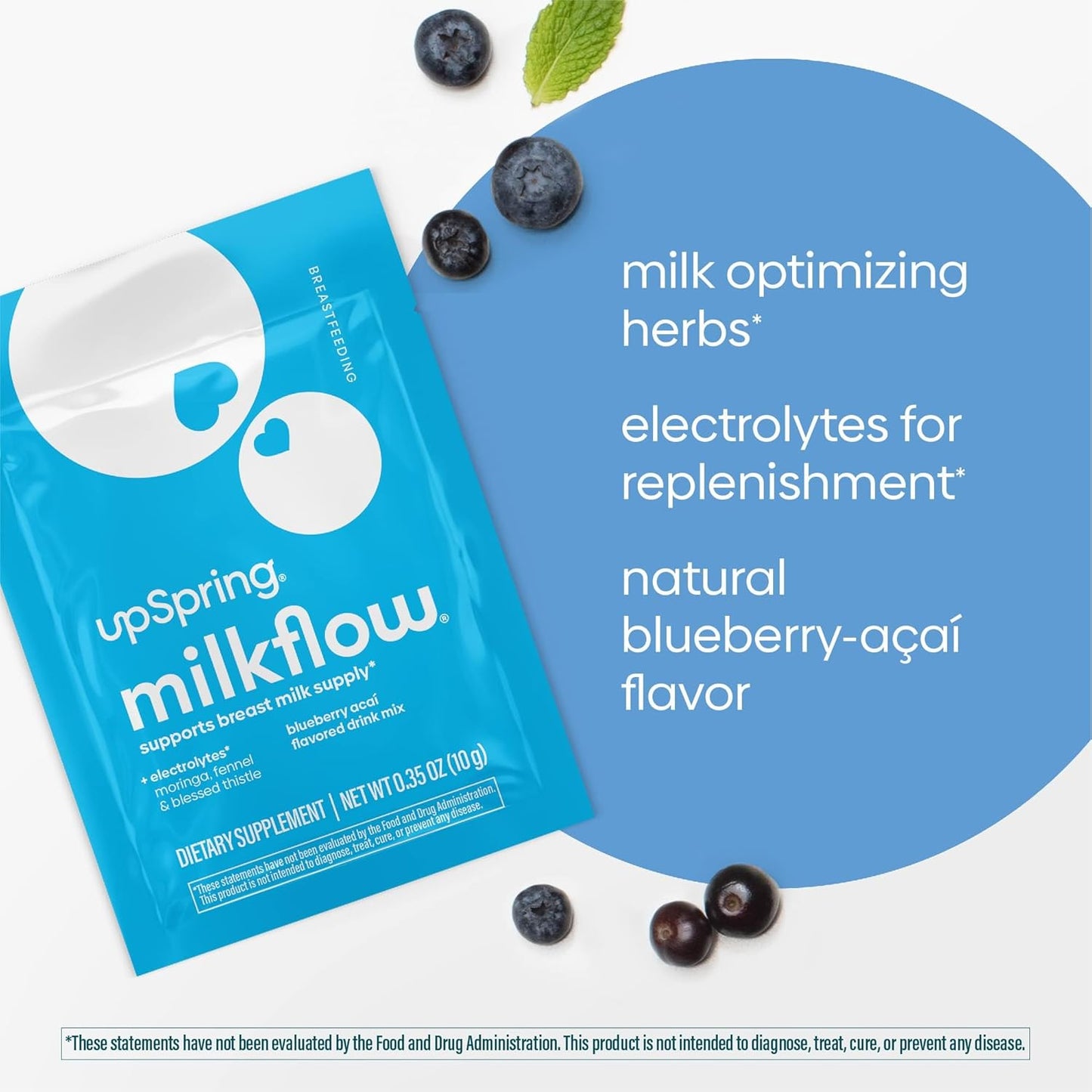 Fenugreek-Free Electrolyte Breastfeeding Drink Mix with Moringa & Blueberry Acai Flavor for Lactation Support - 16 Mixes