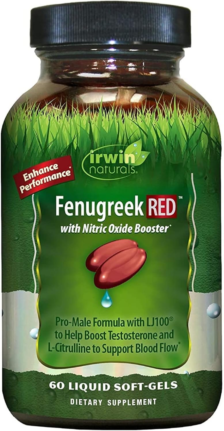 Fenugreek RED Liquid Soft-Gels with Asian Ginseng and Ginkgo Extract - 60 Count - Nitric Oxide Booster - 15 Servings