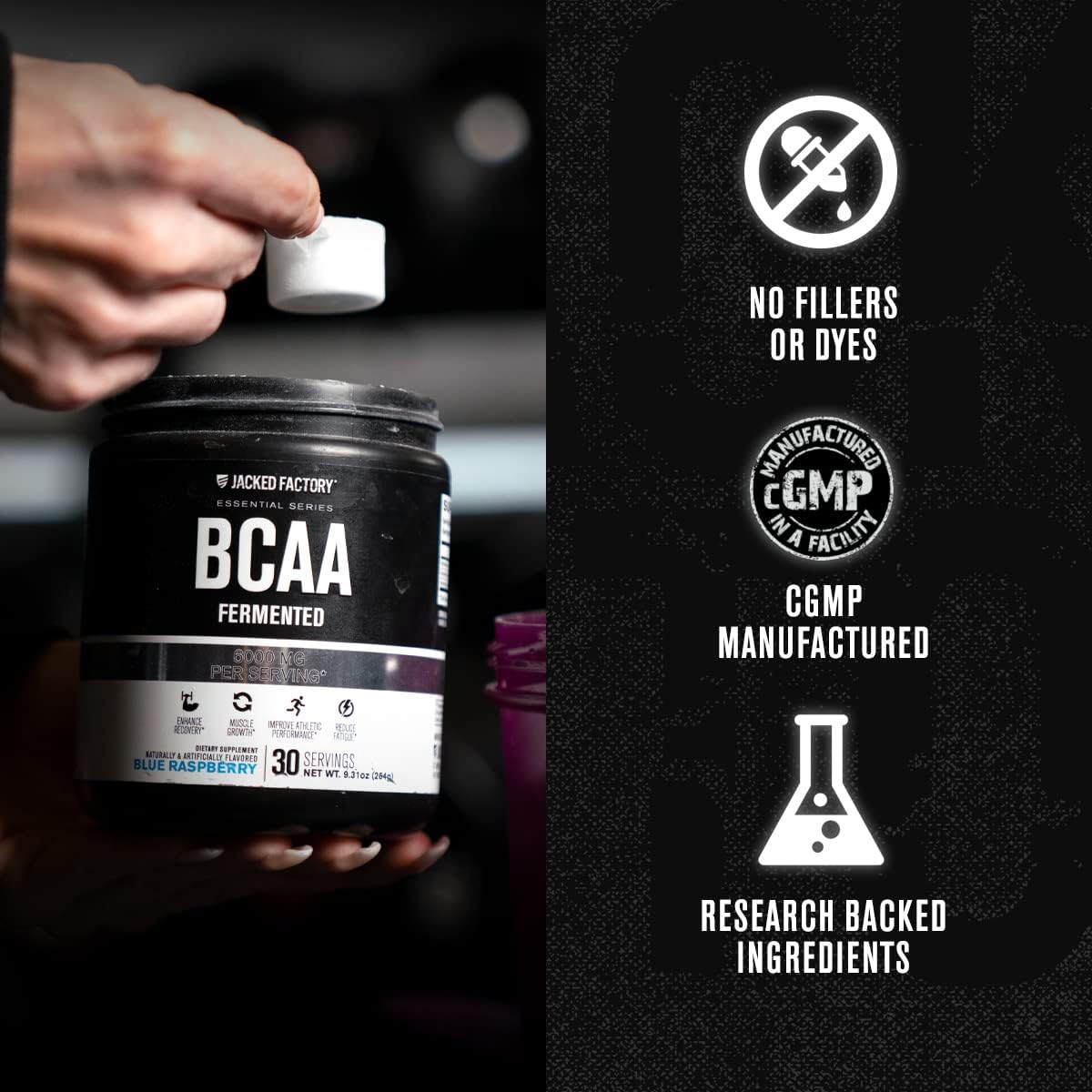 Fermented BCAA Powder - 6g Essential Amino Acid Supplement for Muscle Recovery, Strength, Growth - Fruit Punch, 30 Servings