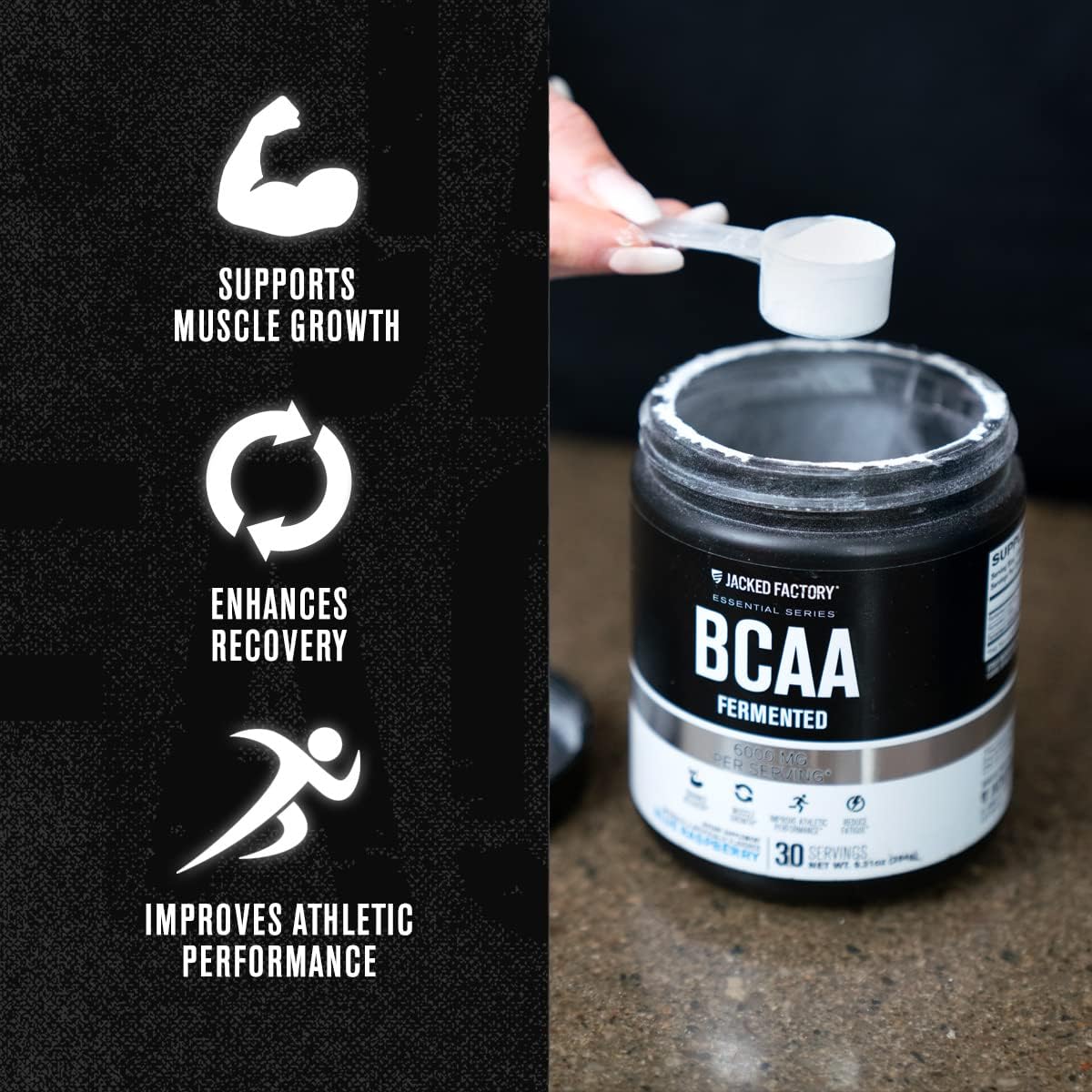 Fermented BCAA Powder - 6g Essential Amino Acid Supplement for Muscle Recovery, Strength, Growth - Fruit Punch, 30 Servings