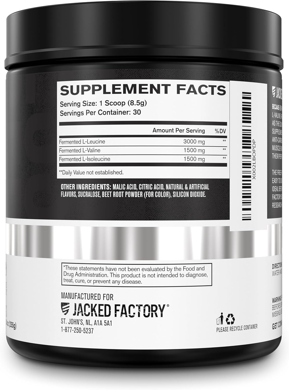 Fermented BCAA Powder - 6g Essential Amino Acid Supplement for Muscle Recovery, Strength, Growth - Fruit Punch, 30 Servings