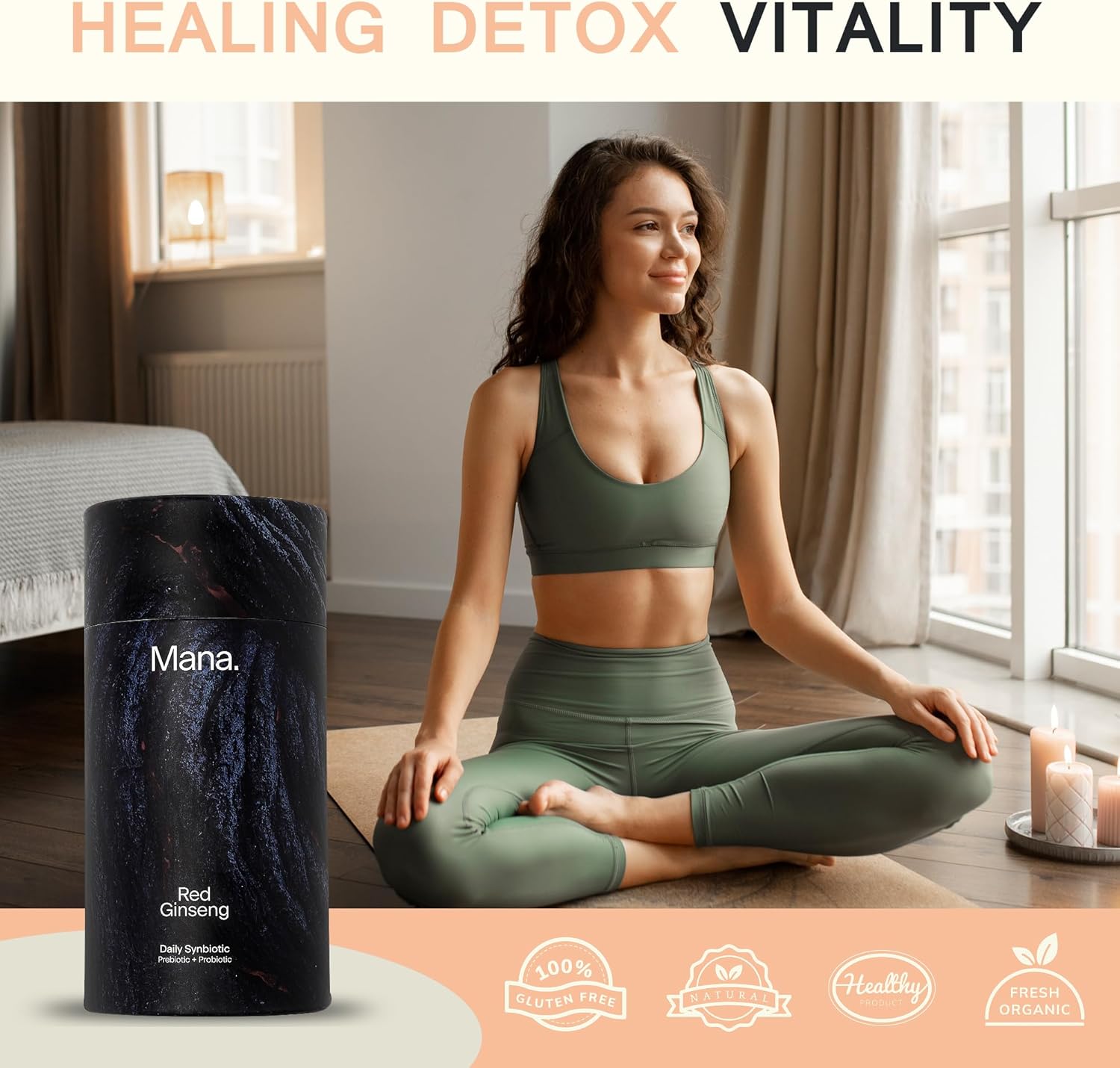 Fermented Korean Red Ginseng Synbiotic Powder Supplement for Energy, Stress Relief, Mood Support - 10 Count - Men and Women