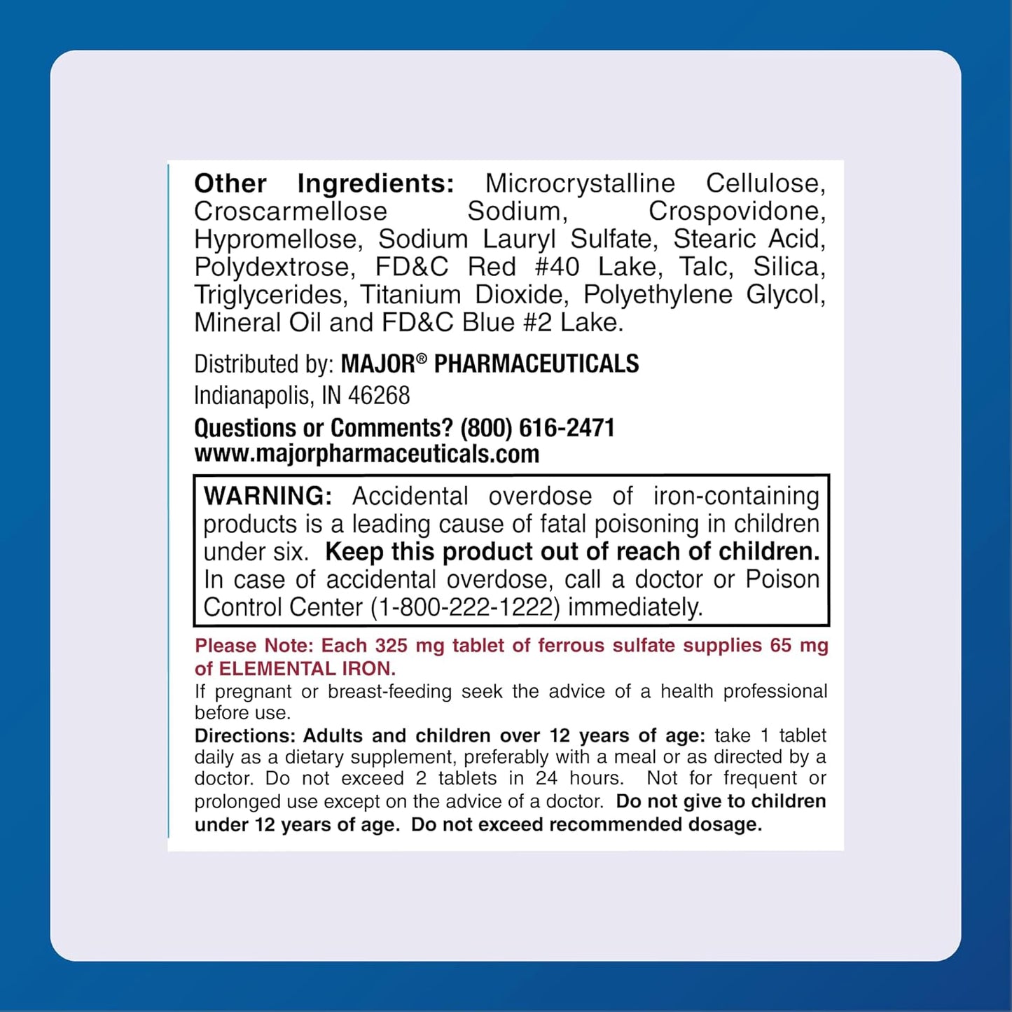 FeroSul Iron Supplement 325mg Tablets for Women and Men - Coated Easy-to-Swallow Tablets - Red - 1000 Tablets