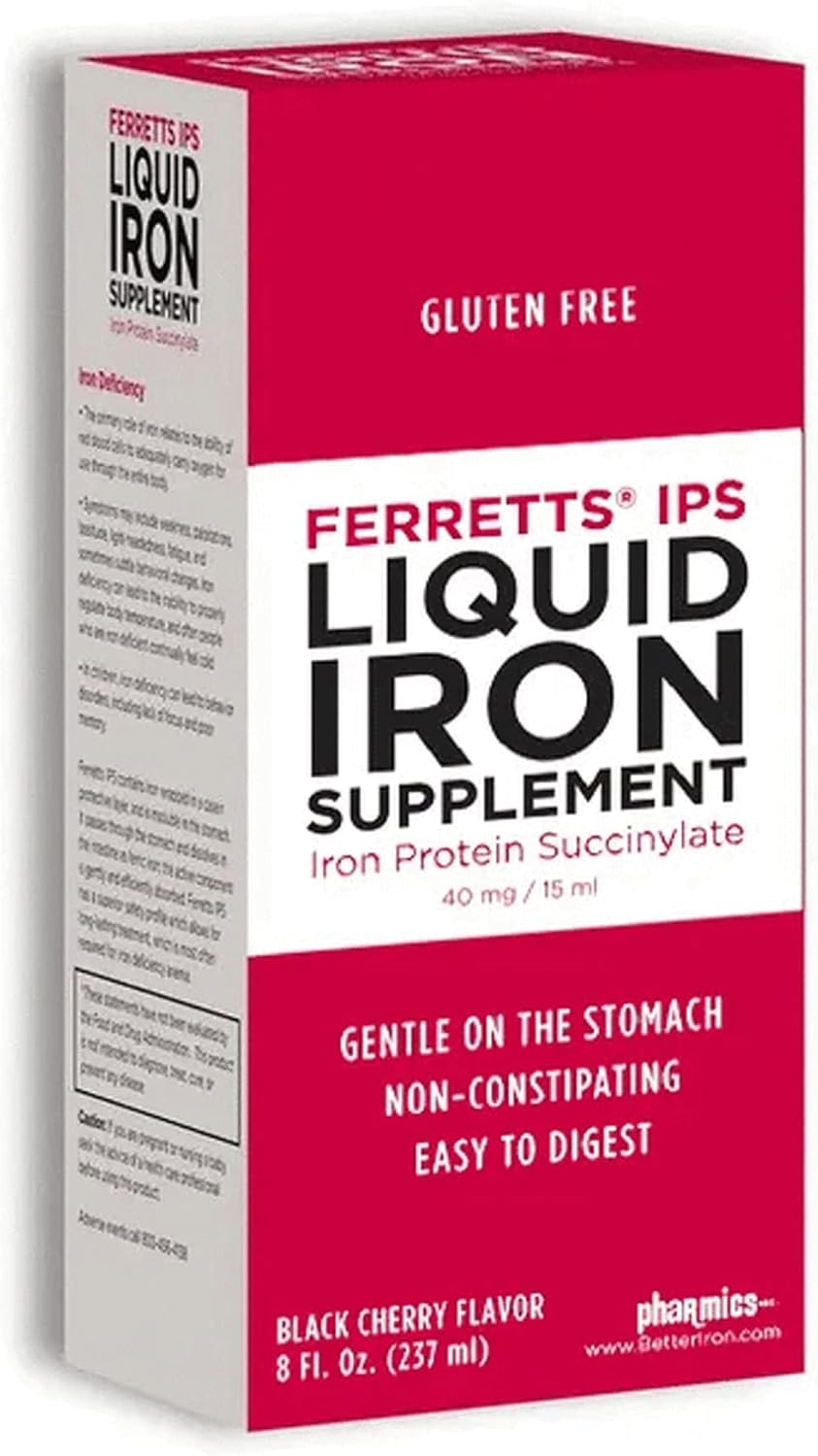 Ferretts Liquid Iron Supplement - Black Cherry Lime Flavored - 8 Fl Oz. - High Potency Iron for Kids & Pregnant Women - Non-Constipating Formula