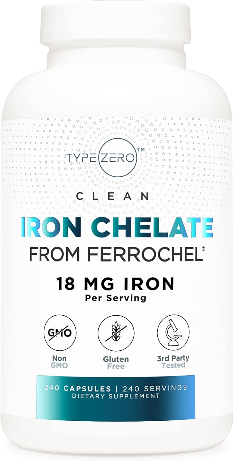 Ferrochel Type Zero Iron Chelate Capsules - 18 MG, 240 Capsules - Non-GMO, Gluten Free