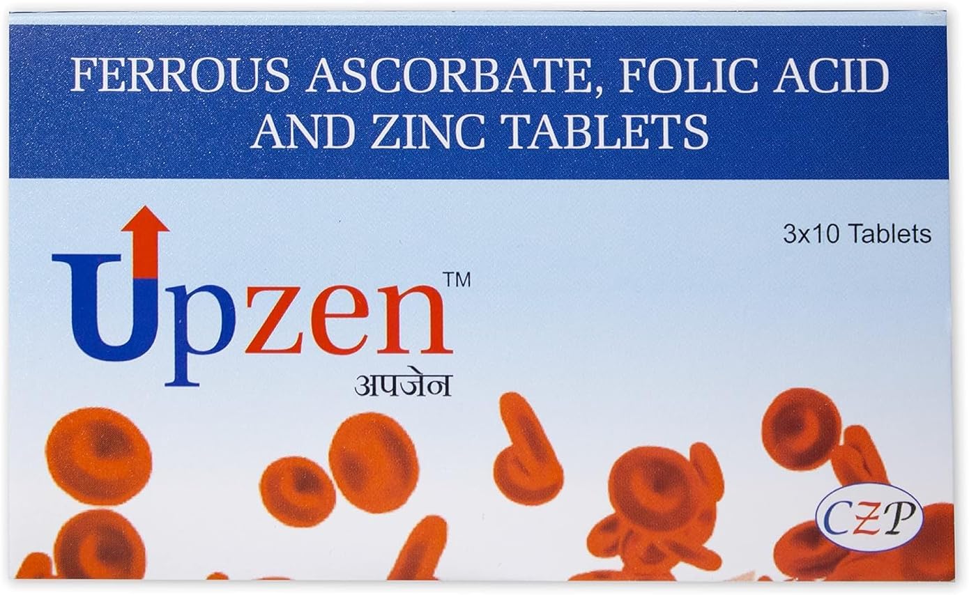 Ferrous Ascorbate, Folic Acid, and Zinc Tablets | Energy and Immunity Supplement for Iron Deficiency | 30 Tablets for Women and Men