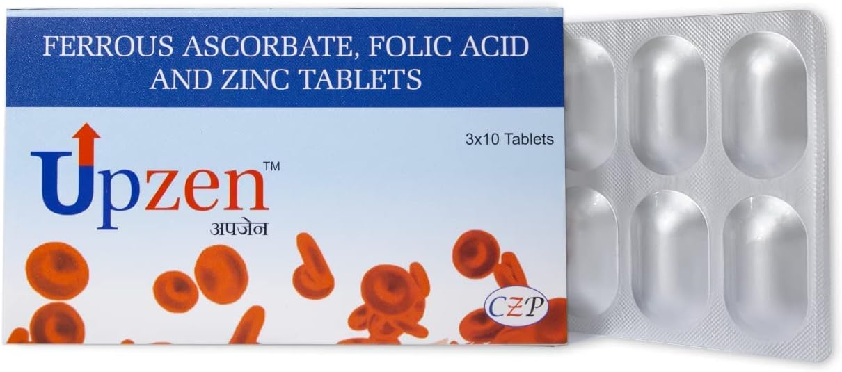 Ferrous Ascorbate, Folic Acid, and Zinc Tablets | Energy and Immunity Supplement for Iron Deficiency | 30 Tablets for Women and Men