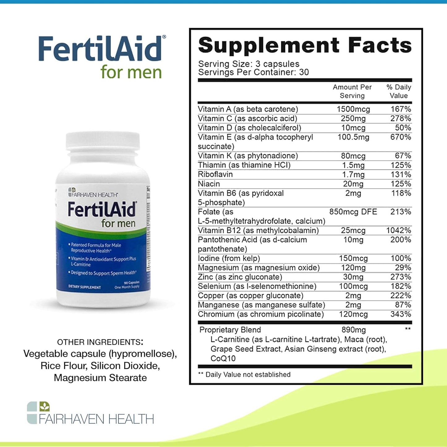 FertilAid for Men 3 Month Supply | Male Fertility Supplement | Supports Sperm Count and Motility | Includes Zinc and Folate | 90 Capsules