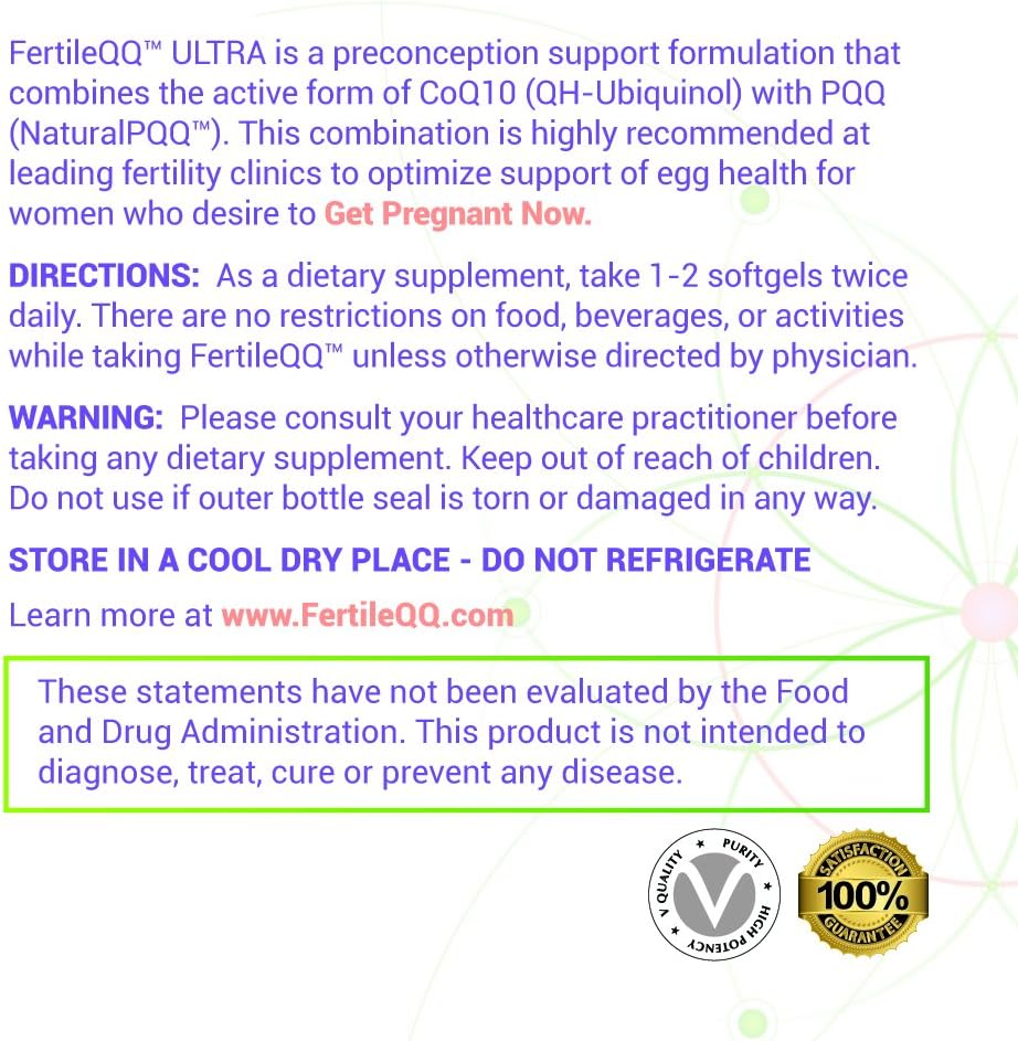FertileQQ ULTRA Ubiquinol (QH) and PQQ for Natural Reproductive Support - Doctor Recommended Fertility Formula to Boost Mitochondria Egg Cell Health