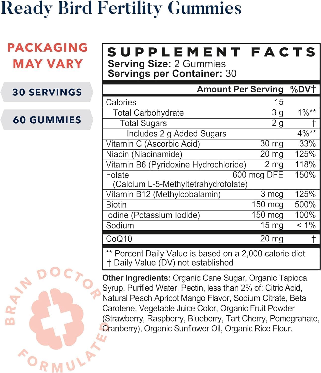 Fertility Gummies with Methylated Vitamins for Conception Support, Coenzyme Q10 & Peach Flavor - 60 Gummies