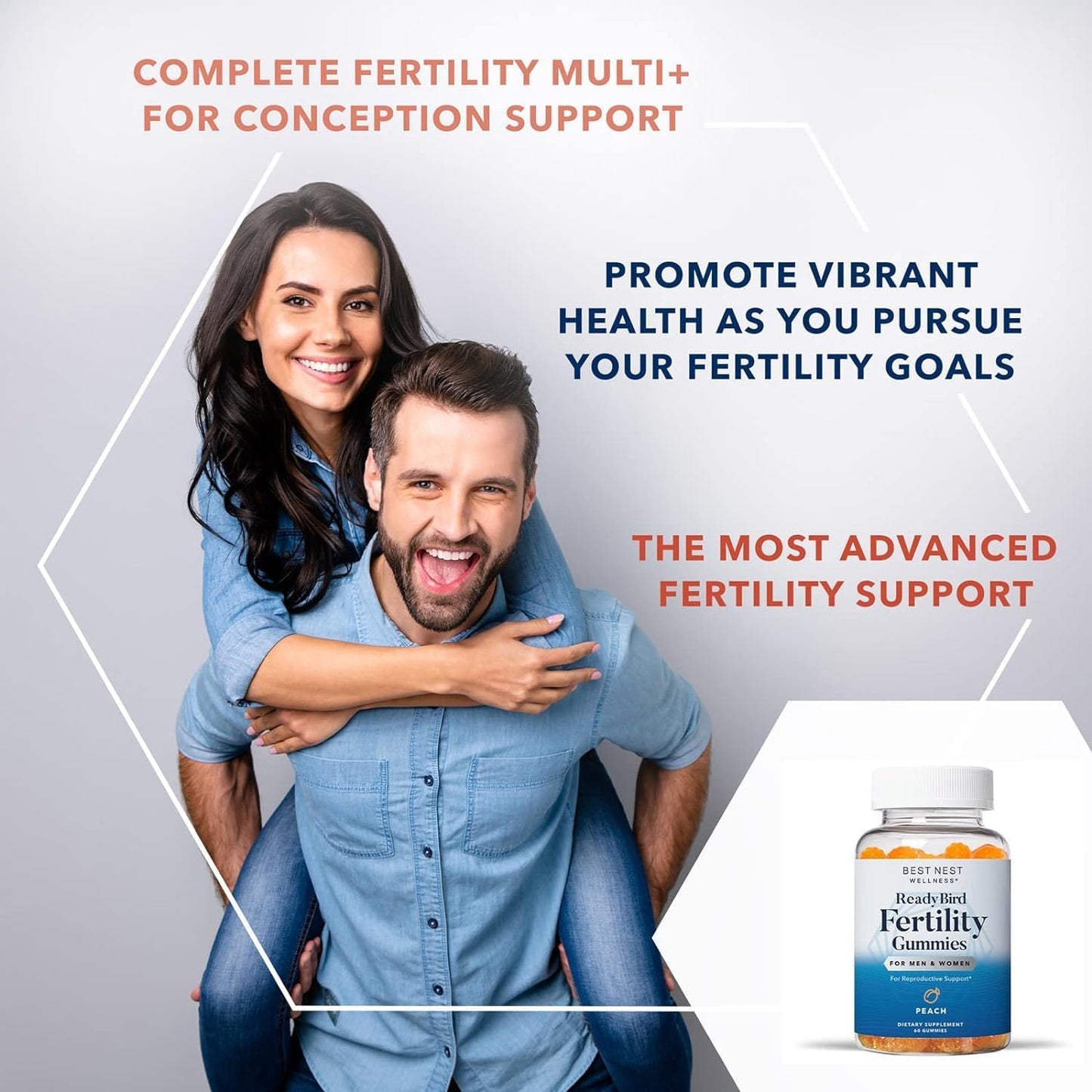 Fertility Gummies with Methylated Vitamins for Conception Support, Coenzyme Q10 & Peach Flavor - 60 Gummies