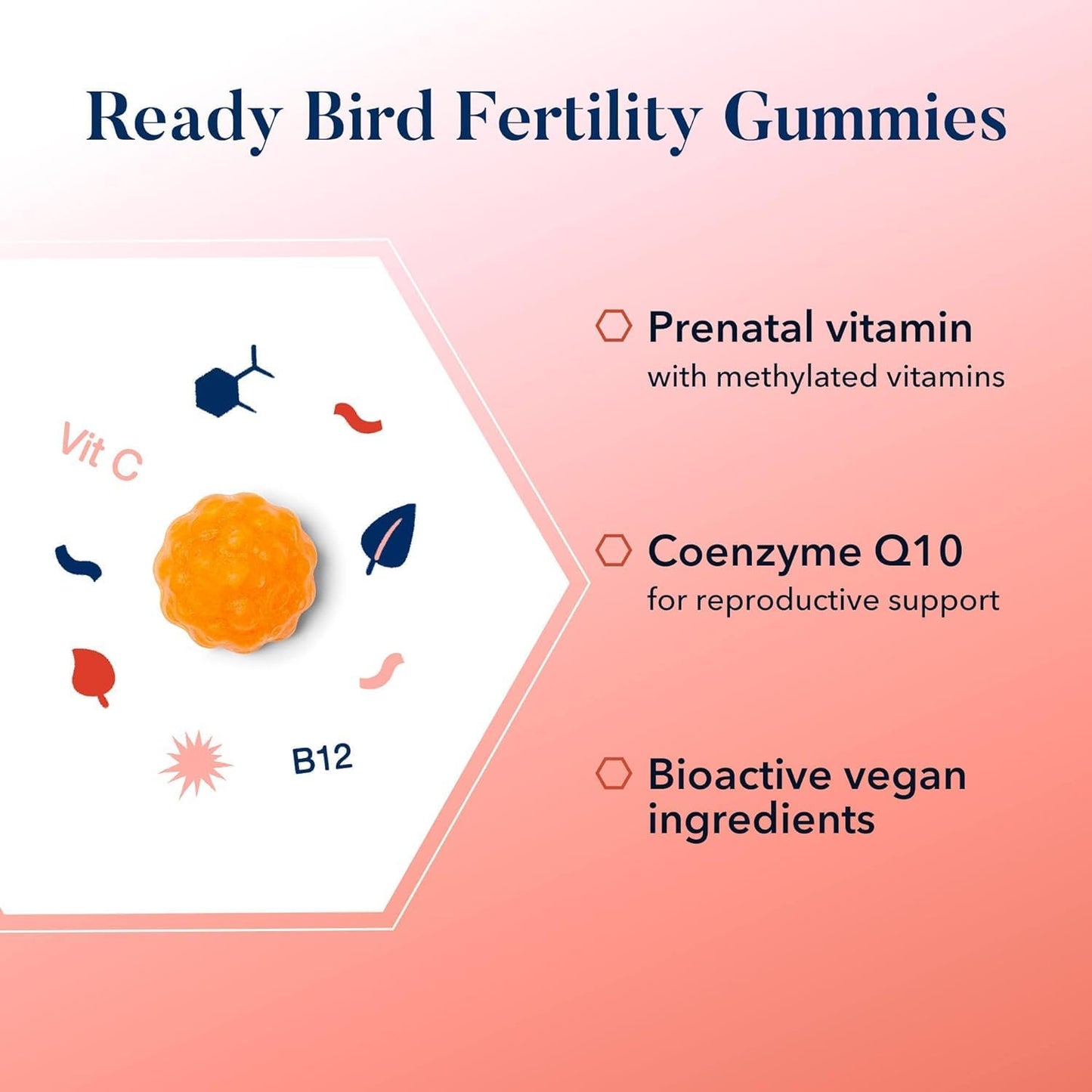 Fertility Gummies with Methylated Vitamins for Conception Support, Coenzyme Q10 & Peach Flavor - 60 Gummies