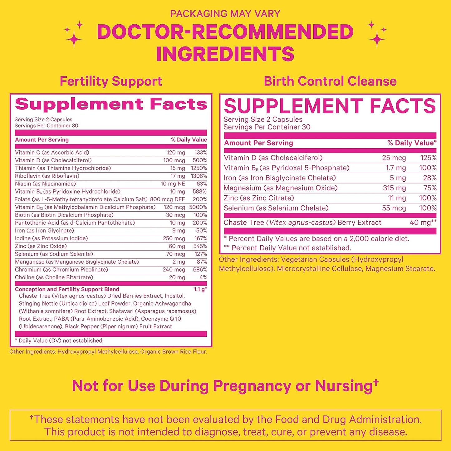Fertility Supplement & Birth Control Cleanse for Women - Hormone Balance with Vitex, Inositol, Folate, Ashwagandha - 2 Pack