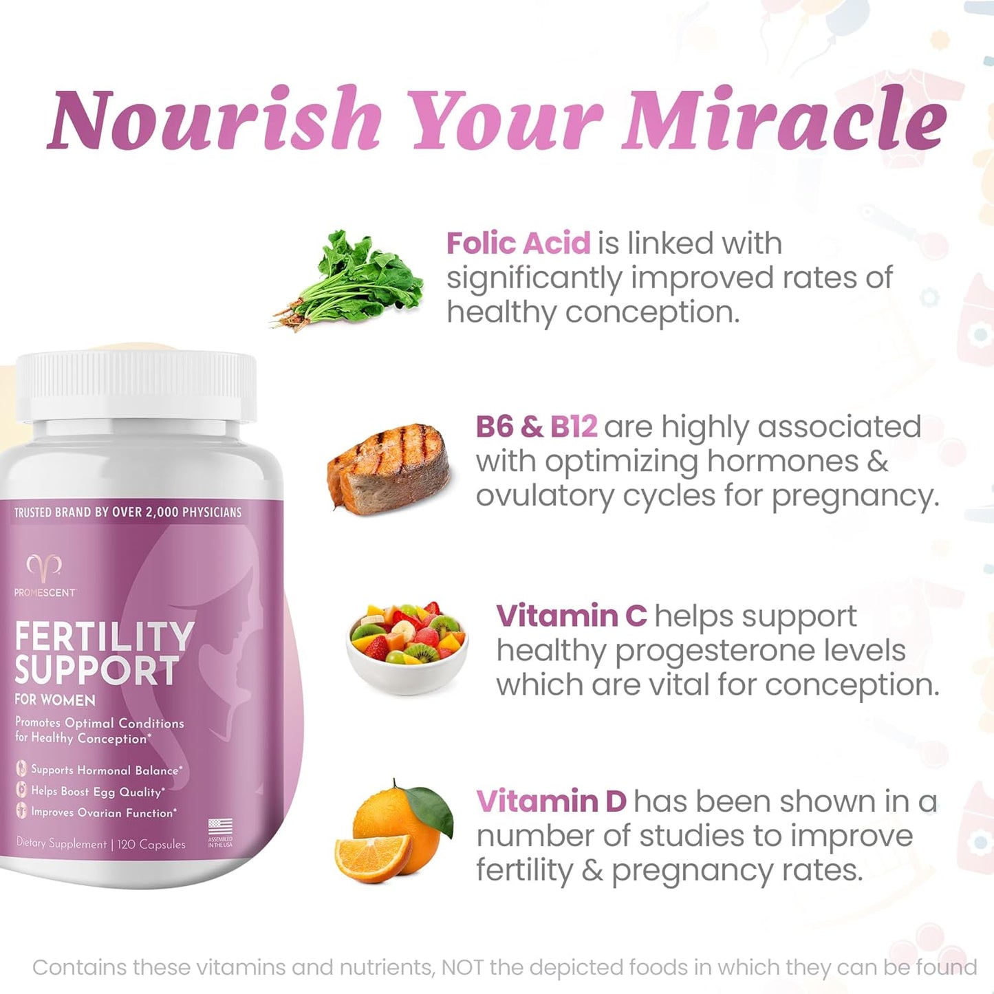 Fertility Support Supplement for Women – Promescent Prenatal Vitamins with Folic Acid, Iron, Vitamin C/D/B6/B12, Zinc, Selenium & Ashwagandha, 120 Capsules