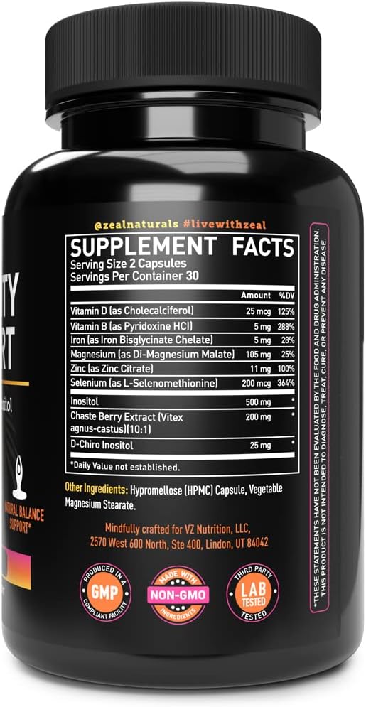 Fertility Support Supplement with Myo & D-Chiro Inositol, Vitex Berry - Reproductive & Hormonal Complex - 60 Capsules