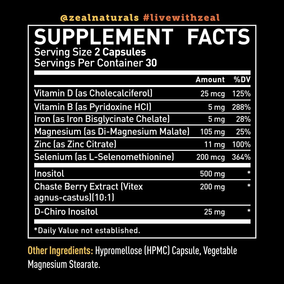 Fertility Support Supplement with Myo & D-Chiro Inositol, Vitex Berry - Reproductive & Hormonal Complex - 60 Capsules