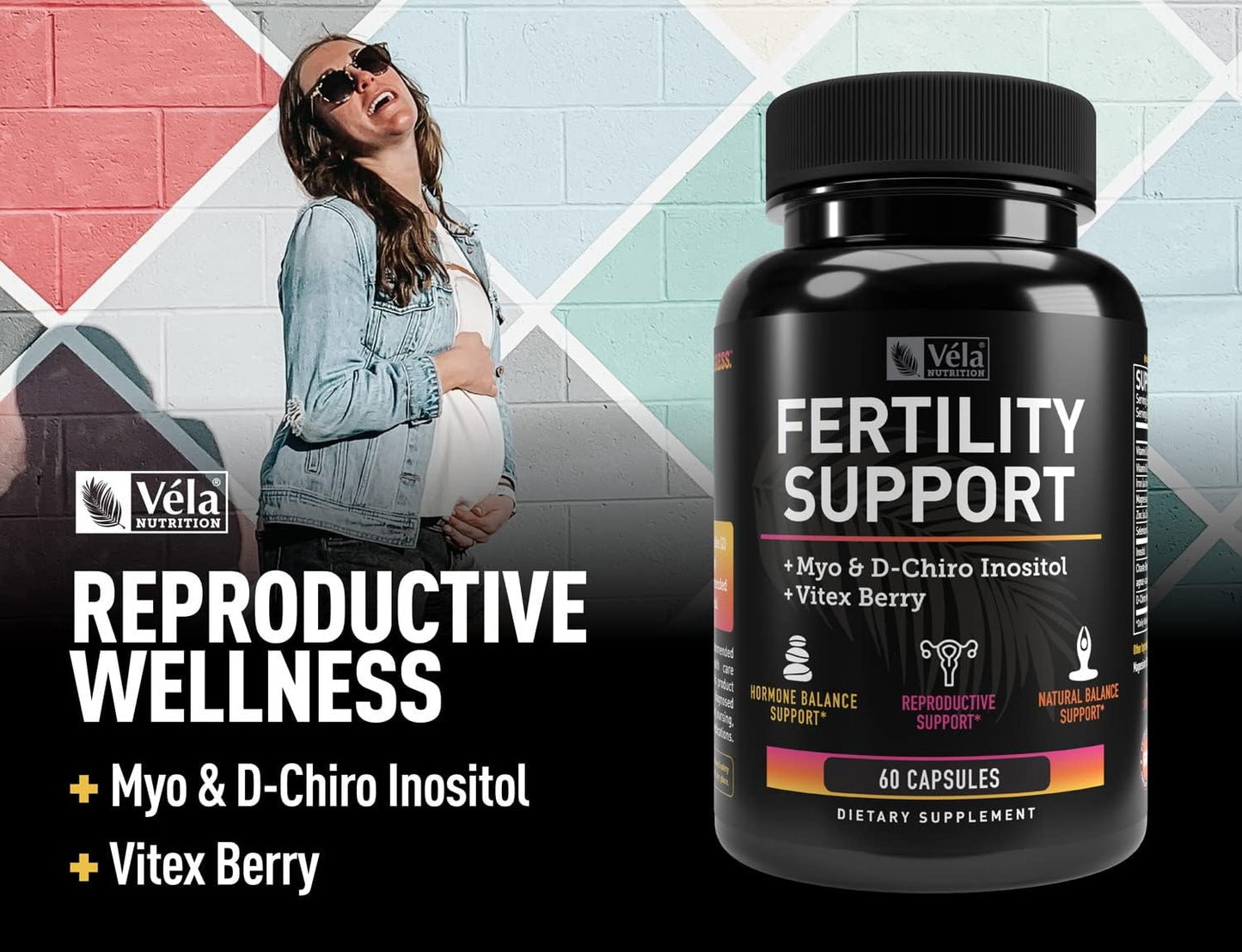 Fertility Support Supplement with Myo & D-Chiro Inositol, Vitex Berry - Reproductive & Hormonal Complex - 60 Capsules