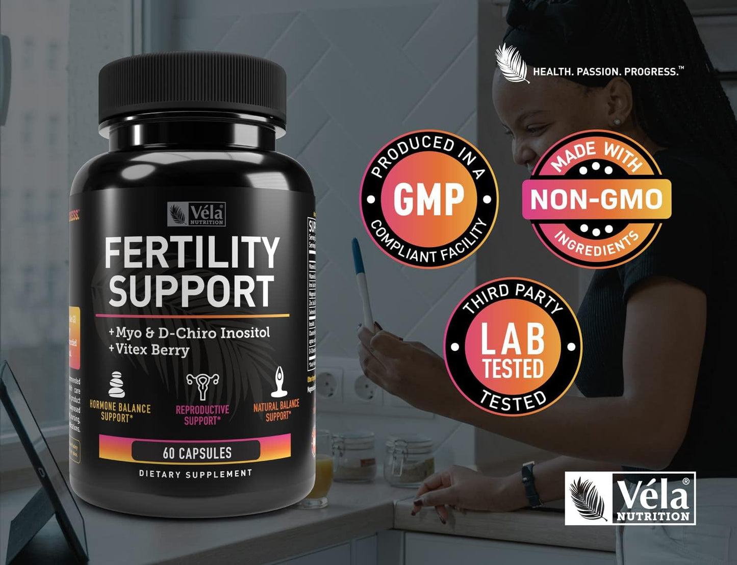 Fertility Support Supplement with Myo & D-Chiro Inositol, Vitex Berry - Reproductive & Hormonal Complex - 60 Capsules