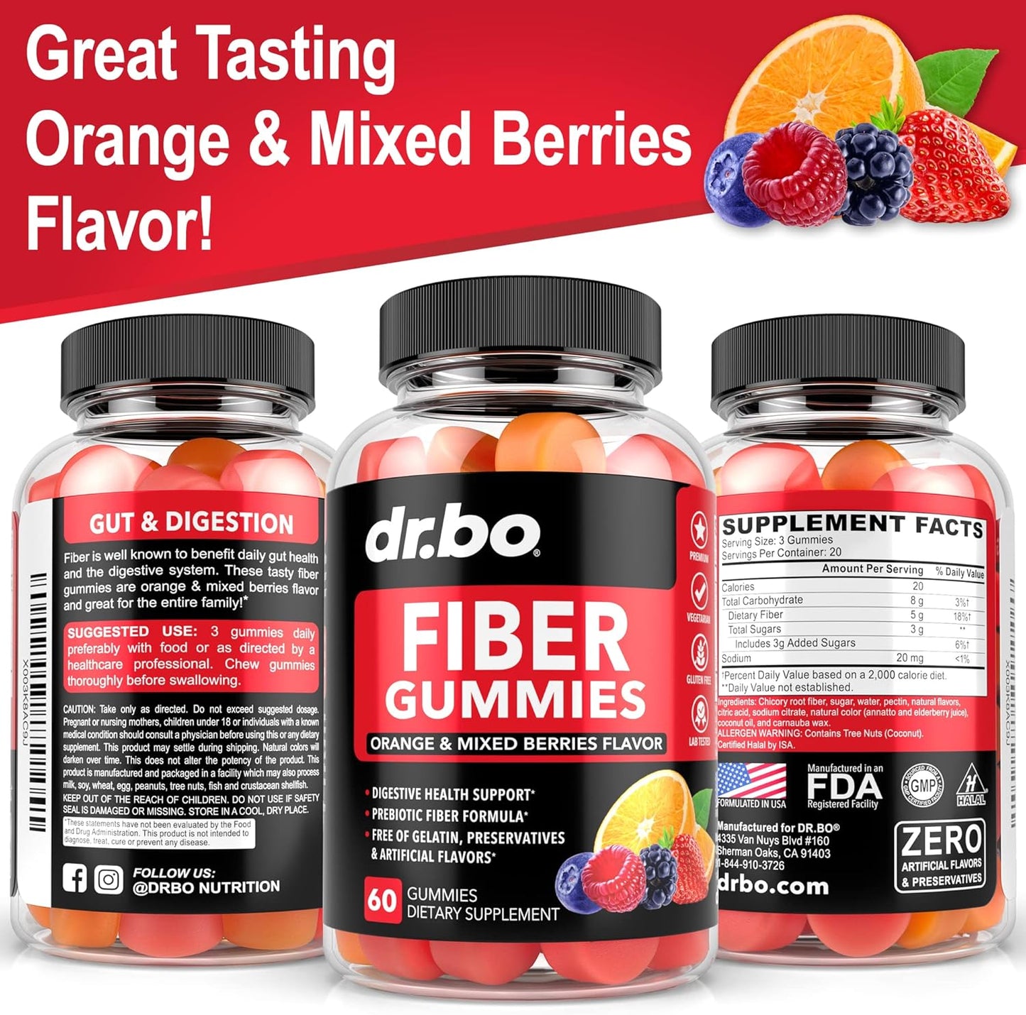 Fiber Gummies for Adults & Kids - Tasty Prebiotic Supplement for Digestive Health - High Inulin Prebiotics - 60 Chewable Gummies