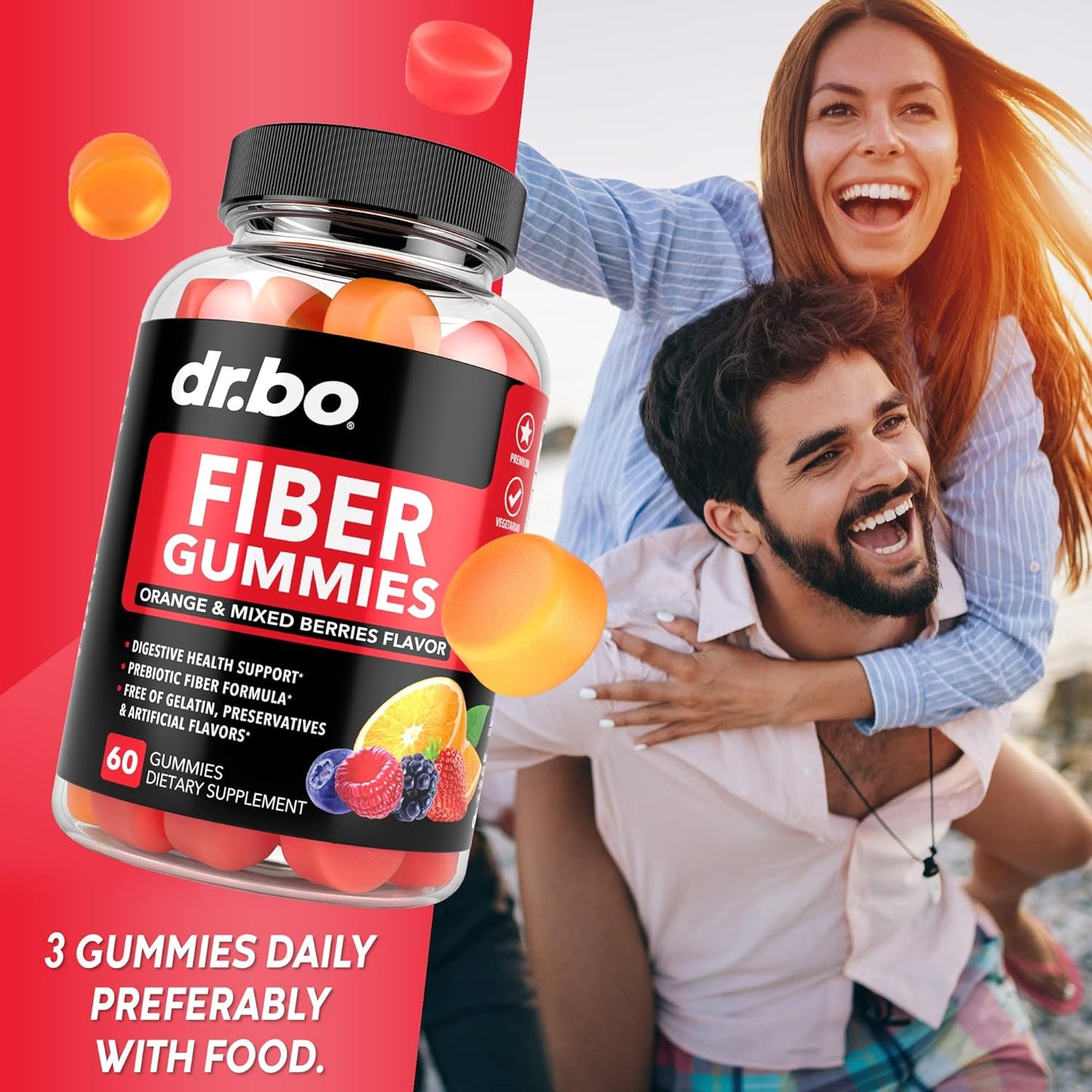 Fiber Gummies for Adults & Kids - Tasty Prebiotic Supplement for Digestive Health - High Inulin Prebiotics - 60 Chewable Gummies