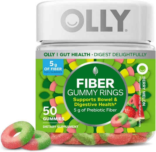 Fiber Gummy Rings with 5g Prebiotic Fiber for Digestive Support - Berry Melon 50ct