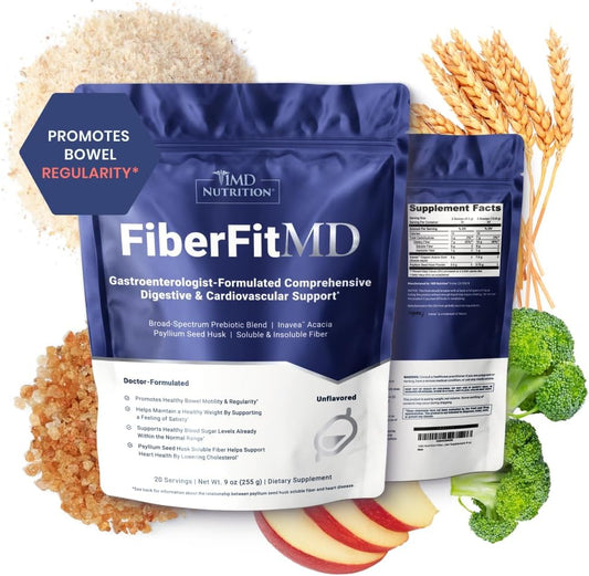 FiberFitMD by 1MD Nutrition: High Fiber Powder for Digestive & Cardiovascular Health - 20 Day Supply - Women & Men's Health Supplement
