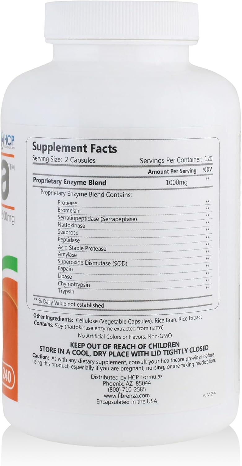 Fibrenza Enzyme Complex for Fibrin Defense & Cardiovascular Support - Vegetarian Formula - 240 Capsules