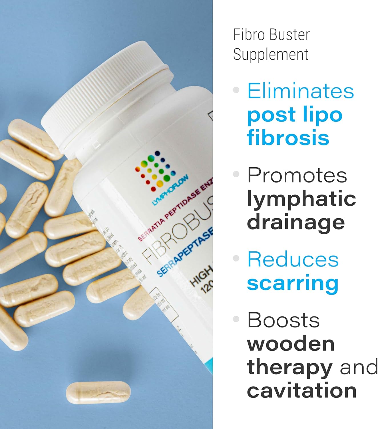 FibroBuster by Bruizex: 120,000 SPU Serrapeptase Enzymes for Fibrosis Treatment, Scar & Keloid Removal - Post Surgery Recovery Support - 60 Capsules