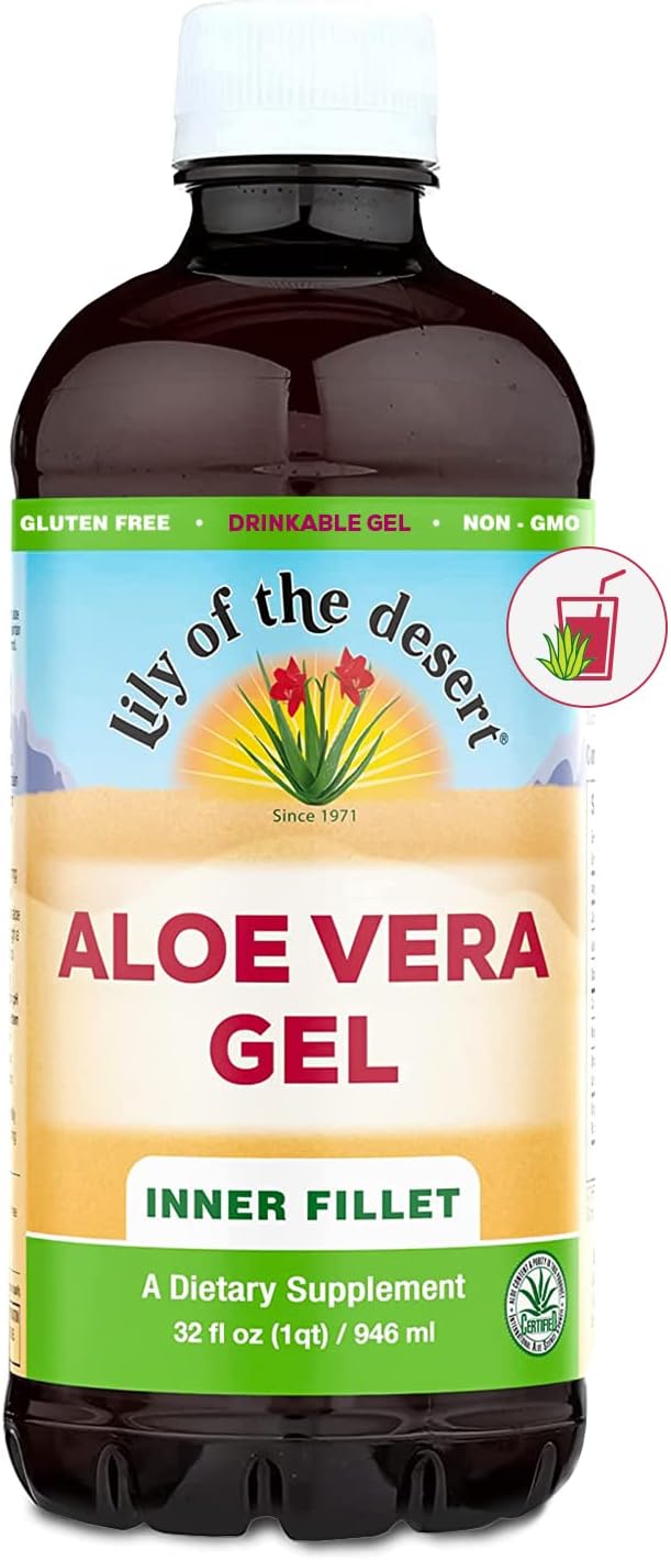 Filtered Inner Fillet Aloe Vera Gel Drink - Thick Consistency, Natural Vitamins, Digestive Enzymes for Gut Health, Skin Wellness - 32 Fl Oz