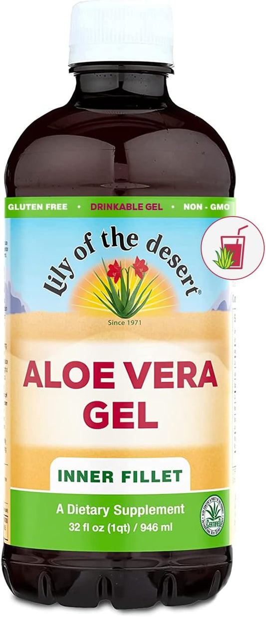 Filtered Inner Fillet Aloe Vera Gel Drink - Thick Consistency, Natural Vitamins, Digestive Enzymes for Gut Health, Skin Wellness - 32 Fl Oz