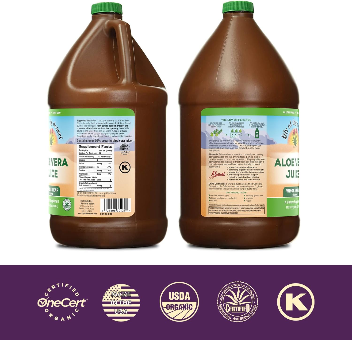 Filtered Whole Leaf Aloe Vera Juice - Non-GMO Drink with Vitamins, Enzymes for Gut Health, Stomach Relief, Wellness, Skin - 128 Fl Oz