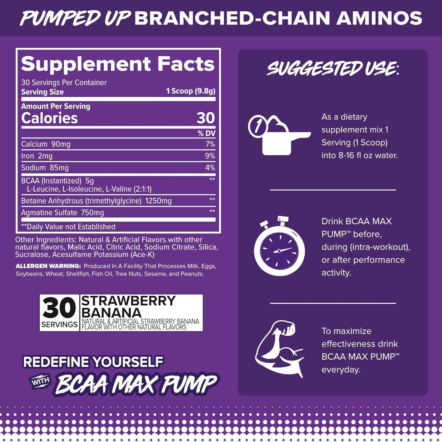 FINAFLEX BCAA MAX Pump, Strawberry Banana - 10.4 oz - Strength & Performance Booster with Amino Acids & Betaine - 30 Servings