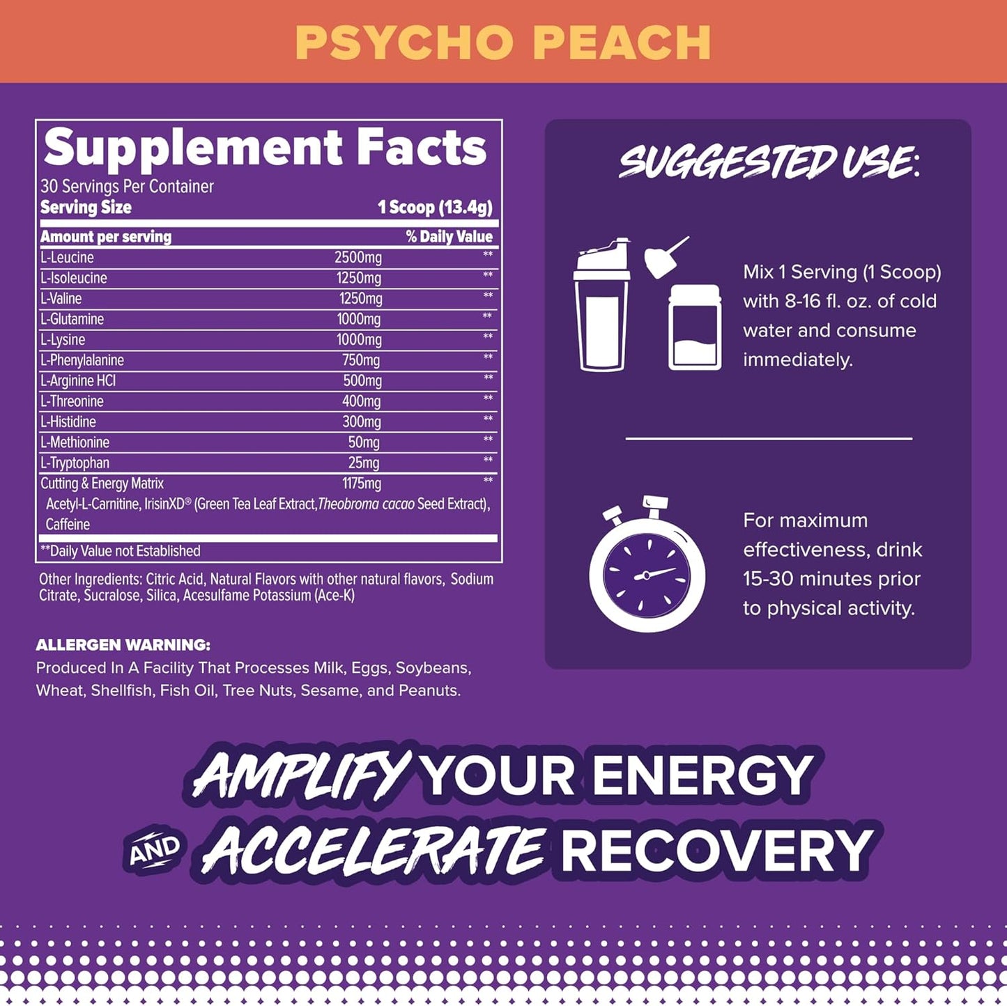 FINAFLEX EAA Hardcore, Psycho Peach - 14.2 oz - Performance Boost with BCAAs, L-Glutamine, L-Arginine - 30 Servings