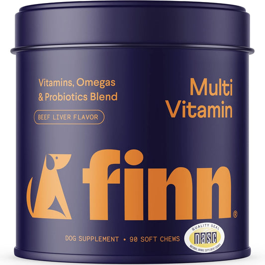 Finn All-in-1 Dog Multivitamin Soft Chews - Probiotics, Omega-3s, Glucosamine for Gut & Immune Health, Joint & Heart Support | 90 Chews