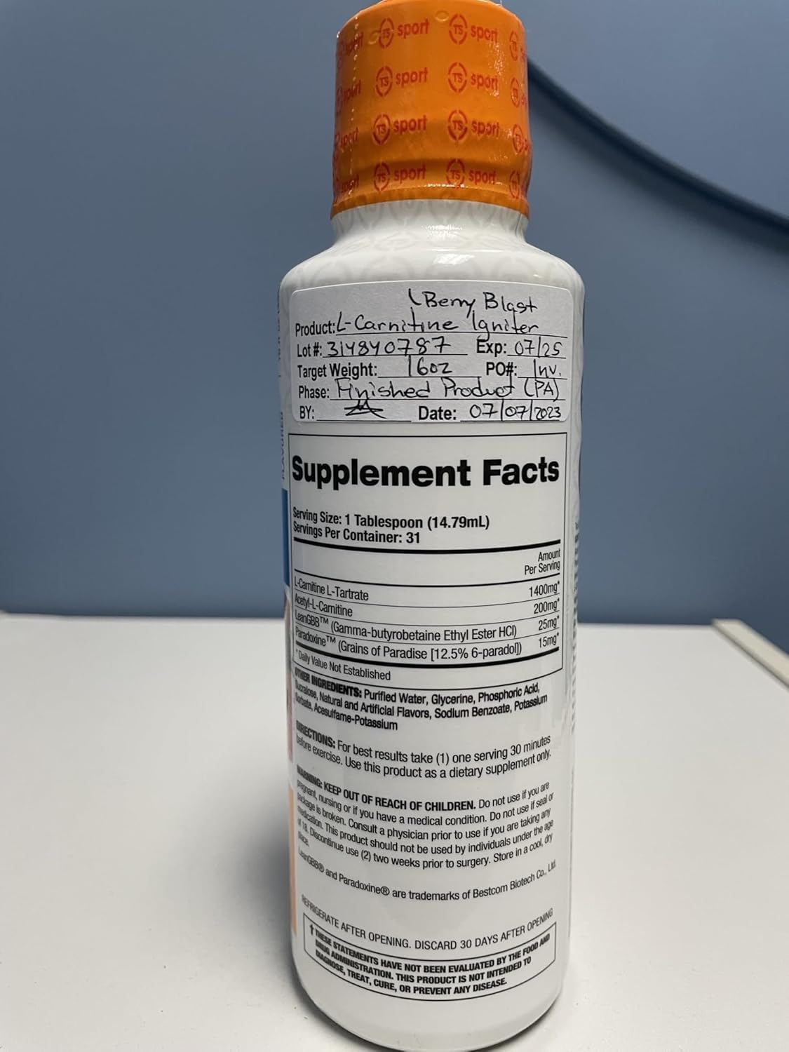 Fireball L-Carnitine Liquid Supplement with Paradoxine - Berry Blast Flavor - 16 Ounce Bottle