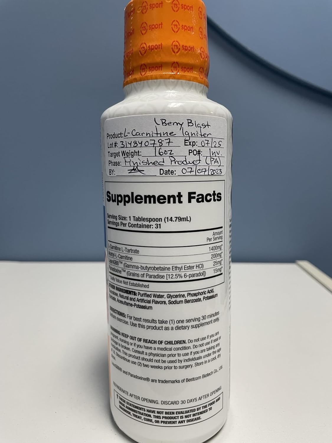 Fireball L-Carnitine Liquid Supplement with Paradoxine - Berry Blast Flavor - 16 Ounce Bottle