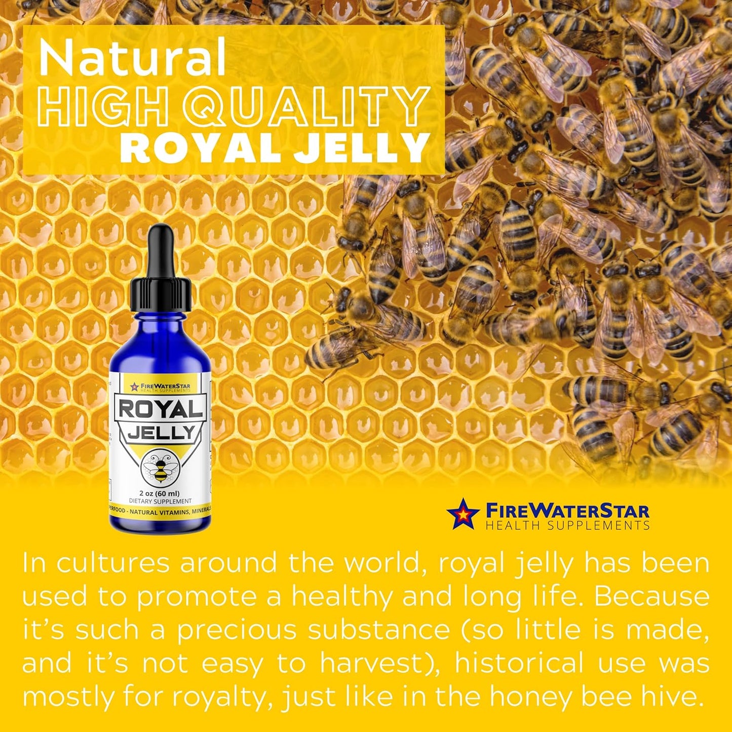 FIREWATERSTAR HEALTH SUPPLEMENTS FWS Royal Jelly Bee Superfood - Organic, Nutrient-Rich Skin Health Support with Vitamins, Minerals, and Antioxidants