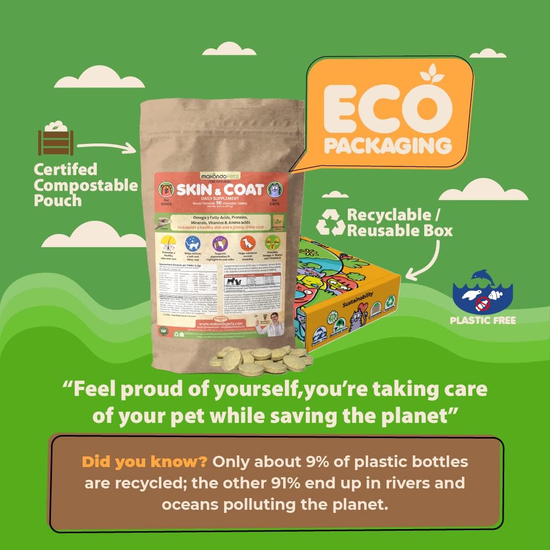 Fish Oil Skin and Coat Supplement for Dogs & Cats - Vitamins & Omega 3 for Itch Relief, Shedding & Allergy Treatment - 90 Tabs