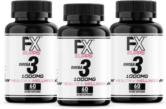 Fish Oil Supplement 1000mg Softgels (3 Pack, 60 Count) for Men and Women | Omega-3 with EPA, DHA, Essential Fatty Acids | Joint, Brain, Heart Health Vitamins
