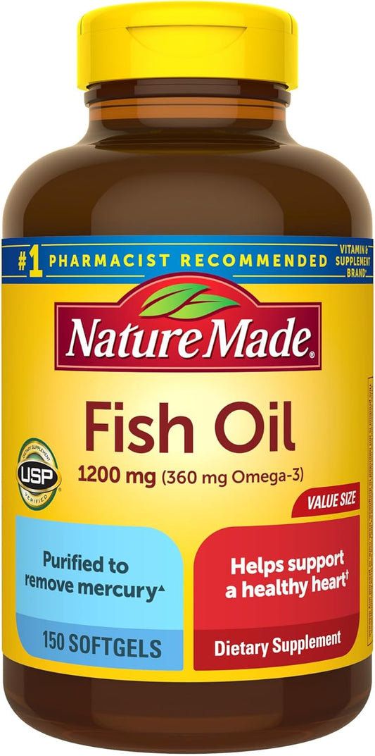 Fish Oil Supplements for Heart Health - 1200 mg Omega 3 Softgels, 150 Count