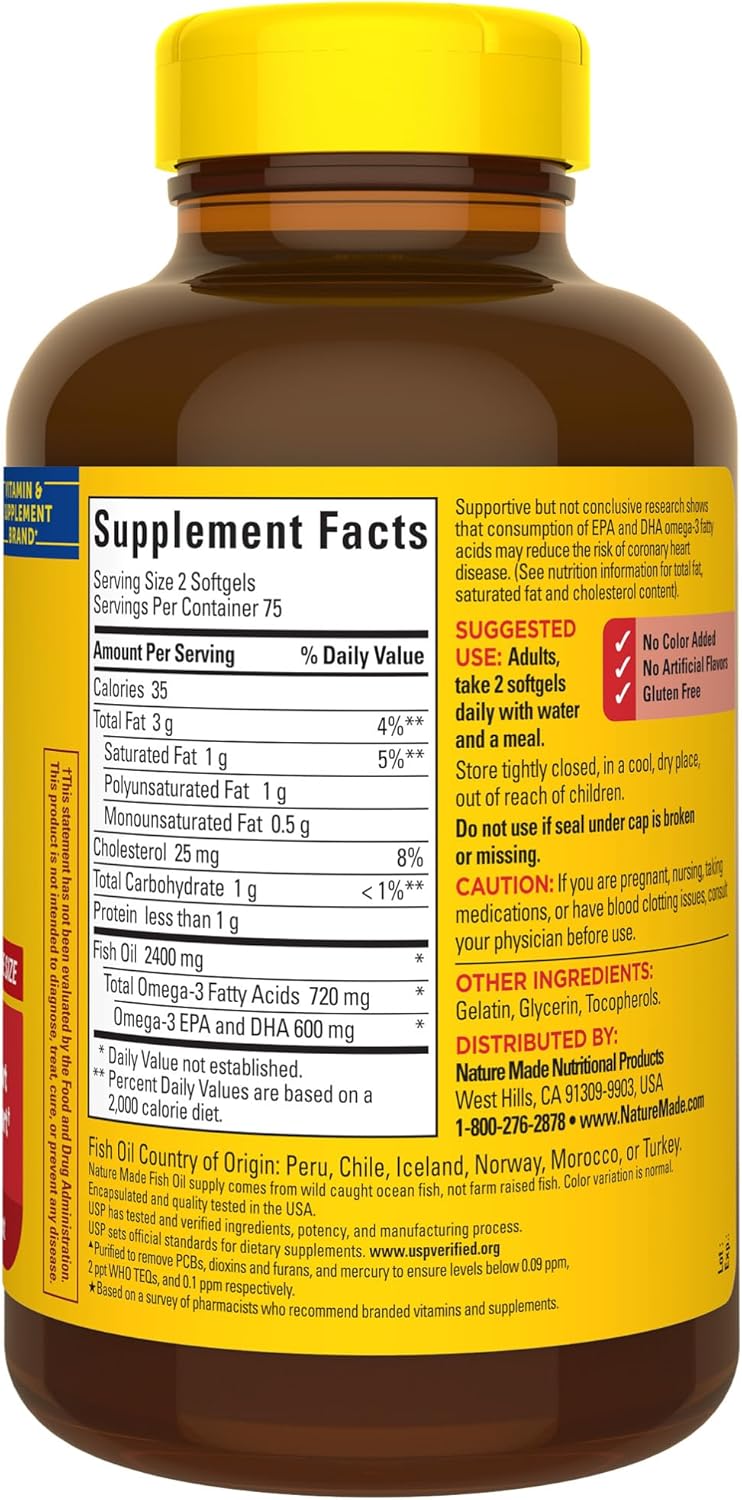 Fish Oil Supplements for Heart Health - 1200 mg Omega 3 Softgels, 150 Count