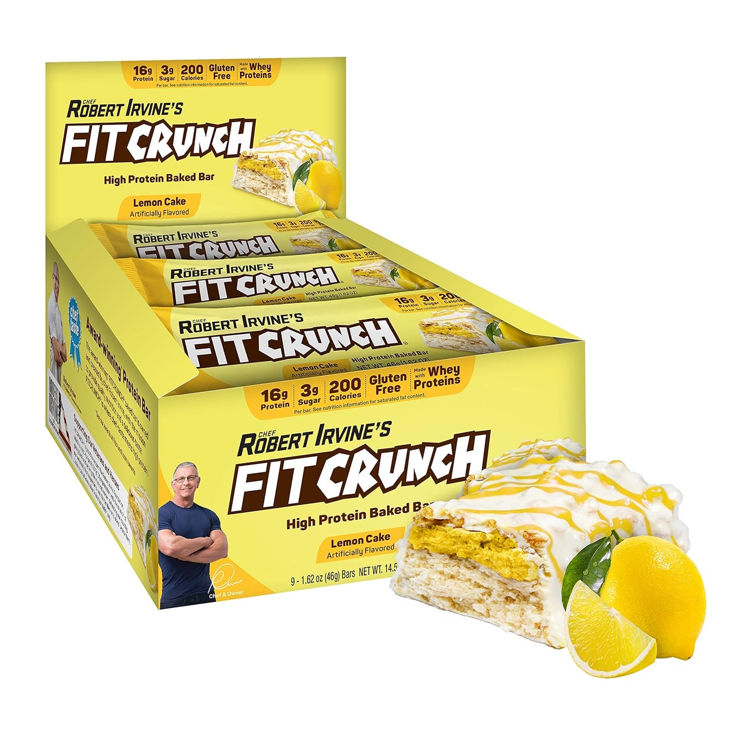 Fit Crunch Snack Size Protein Bars - 6-Layer Baked Bar with Soft Cake Core, Low Sugar (9 Bars, Lemon Cake)