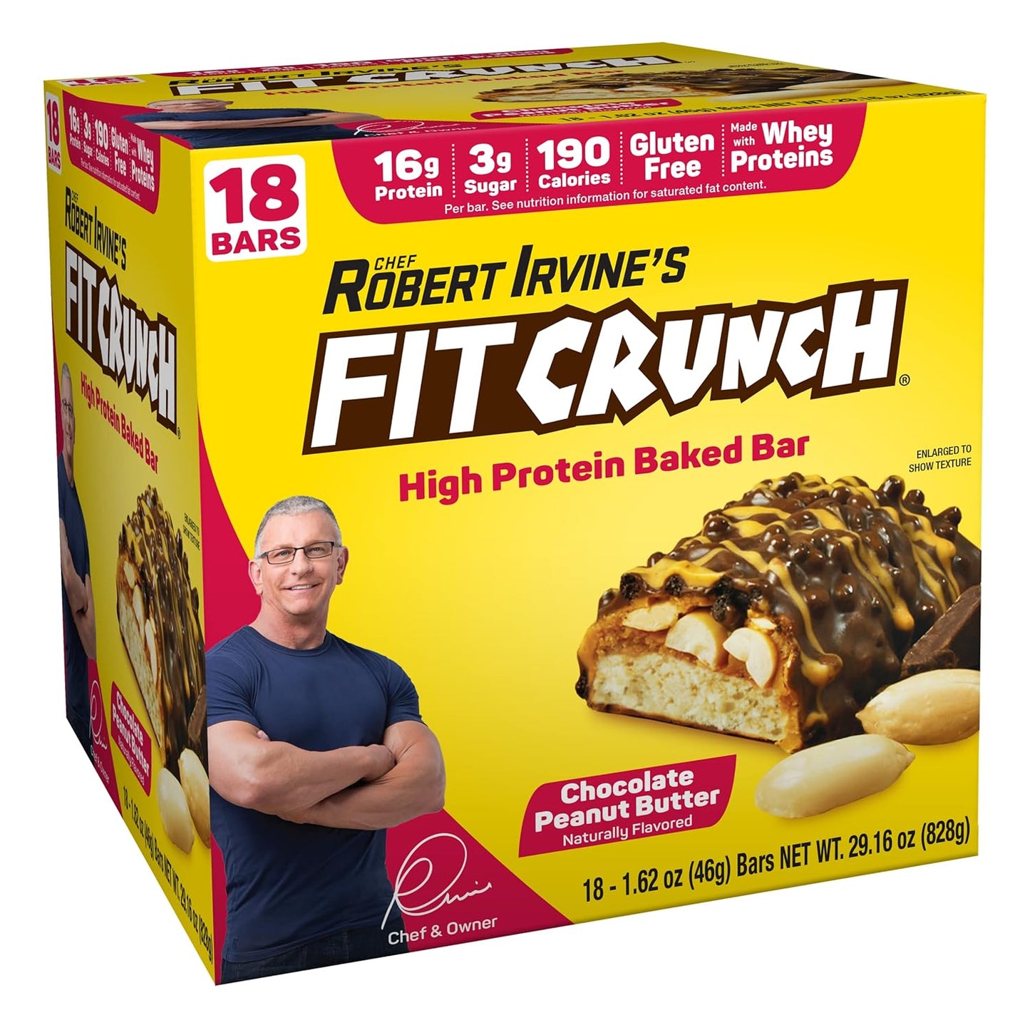 Fit Crunch Snack Size Protein Bars - 6-Layer Baked Bar with Soft Cake Core, 3g Sugar (18 Bars, Peanut Butter)