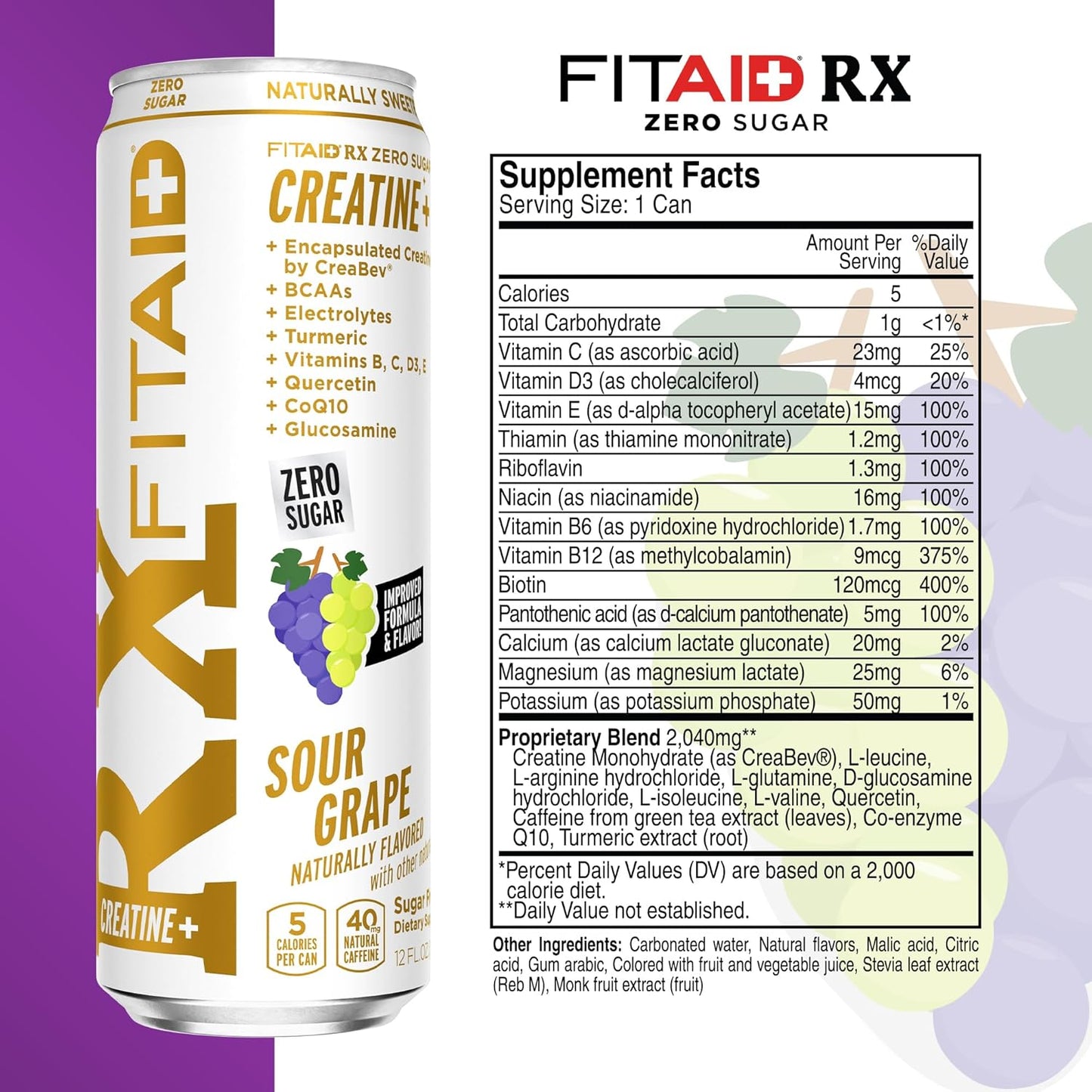 FITAID RX Zero Sugar Workout Recovery Drink Variety Pack - 12 Fl Oz (Pack of 12) - All-In-One Blend with Encapsulated Creatine, BCAAs, Glucosamine, Turmeric, B-Complex, and Electrolytes