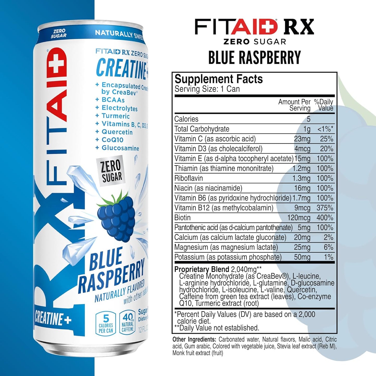 FITAID RX Zero Sugar Workout Recovery Drink Variety Pack - 12 Fl Oz (Pack of 12) - All-In-One Blend with Encapsulated Creatine, BCAAs, Glucosamine, Turmeric, B-Complex, and Electrolytes