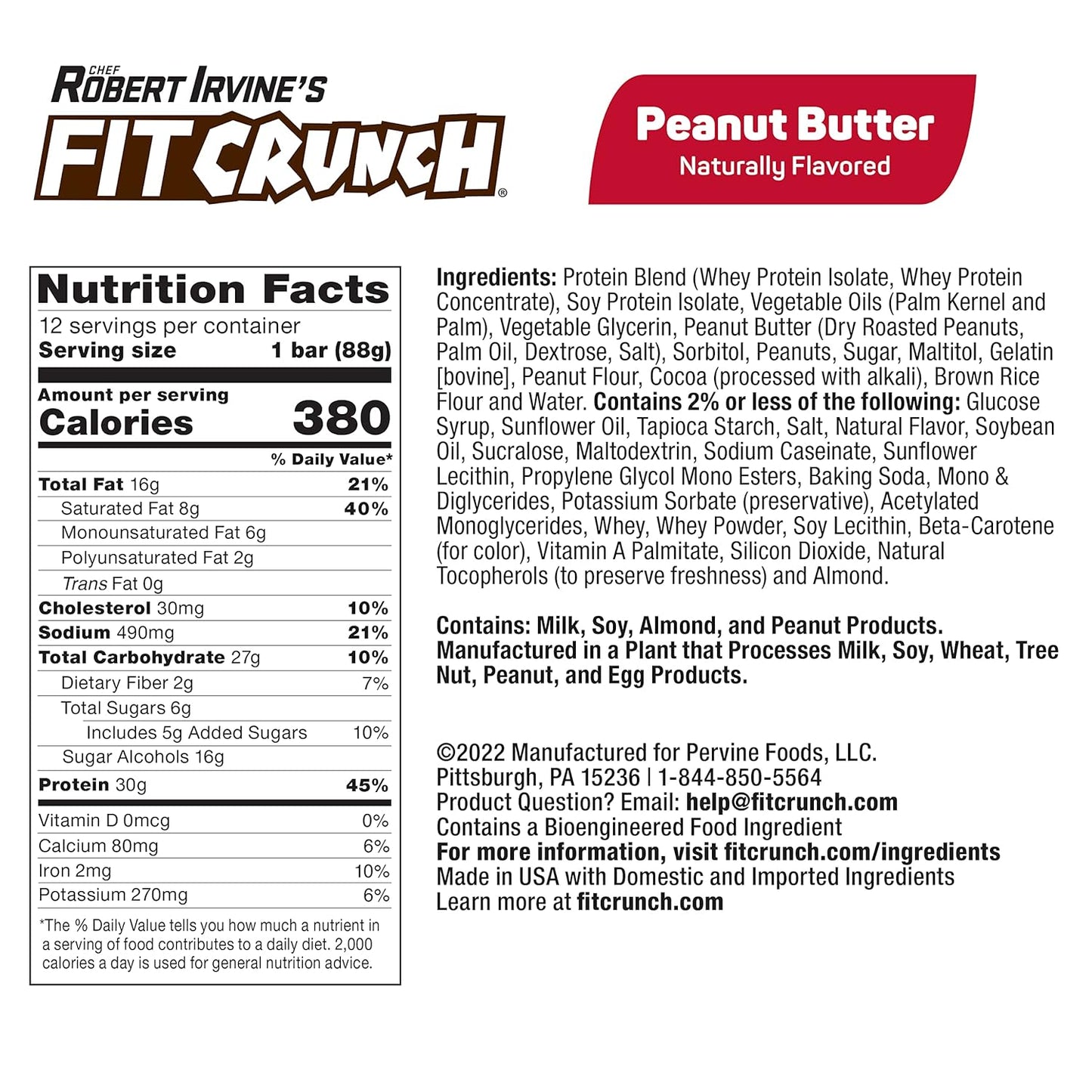 FITCRUNCH Peanut Butter Protein Bars - 6-Layer Baked Bar with Soft Cake Core, 6g Sugar, Gluten Free (12 Bars)
